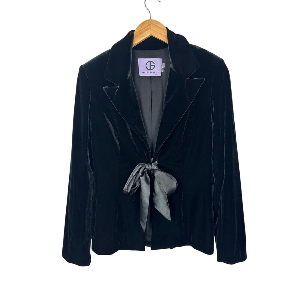 JS Collections Velvet Bow Tie Front Blazer Size 6 Minimalist Elegant Careerwear